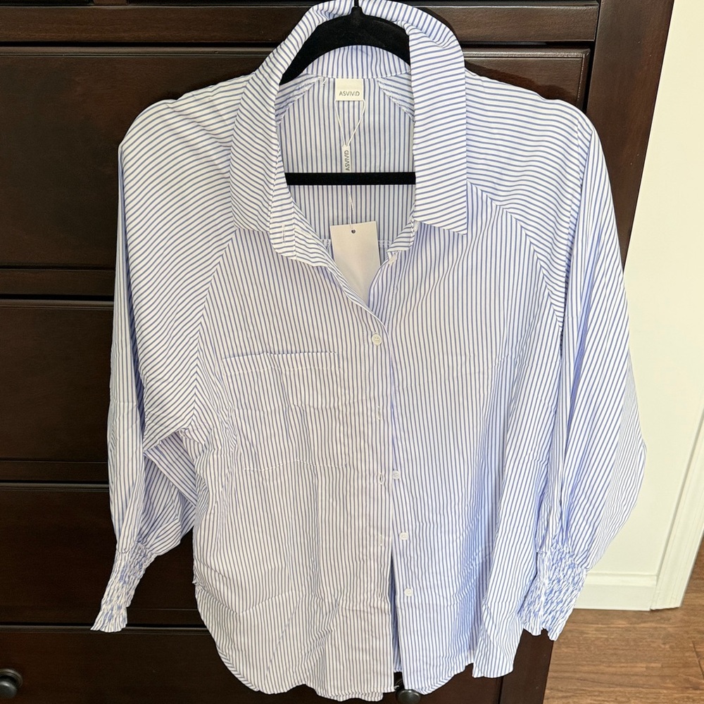 Asvivid Blue and White Striped Button-Up Shirt nwt